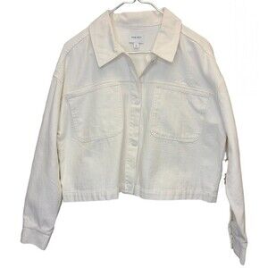NWT Nine West Women's XL Cropped Denim Jacket Off White Cream